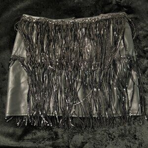 Black Faux Leather Mini skirt with sparkle sequin tassels